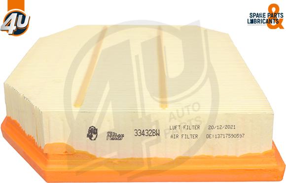 4U 33432BW - Повітряний фільтр autocars.com.ua