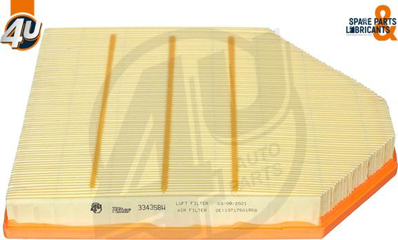 4U 33435BW - Повітряний фільтр autocars.com.ua