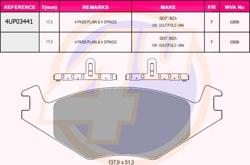 4U 4UP03441 - Тормозные колодки, дисковые, комплект avtokuzovplus.com.ua