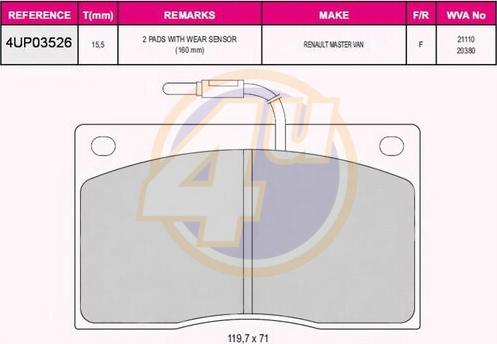 4U 4UP03526 - Тормозные колодки, дисковые, комплект autodnr.net