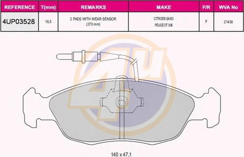 4U 4UP03528 - Гальмівні колодки, дискові гальма autocars.com.ua