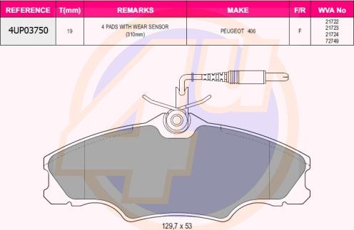 4U 4UP03750 - Тормозные колодки, дисковые, комплект avtokuzovplus.com.ua