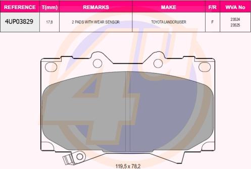 4U 4UP03829 - Гальмівні колодки, дискові гальма autocars.com.ua