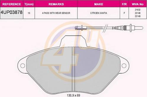 4U 4UP03878 - Гальмівні колодки, дискові гальма autocars.com.ua