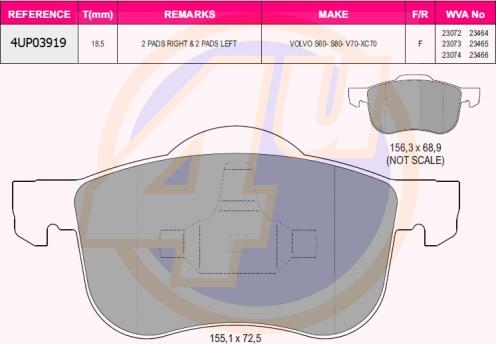 4U 4UP03919 - Тормозные колодки, дисковые, комплект avtokuzovplus.com.ua