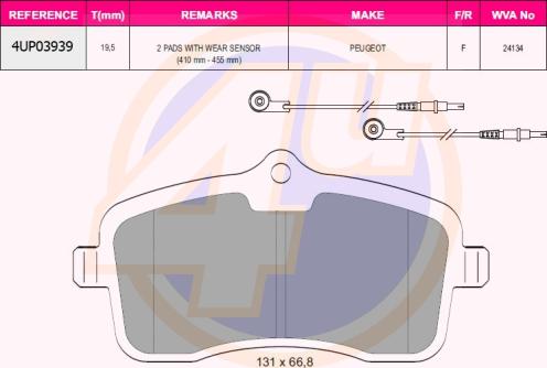 4U 4UP03939 - Гальмівні колодки, дискові гальма autocars.com.ua