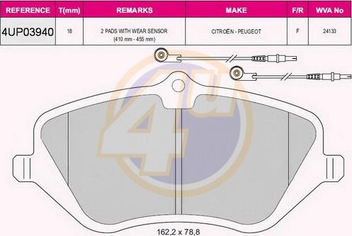 4U 4UP03940 - Гальмівні колодки, дискові гальма autocars.com.ua