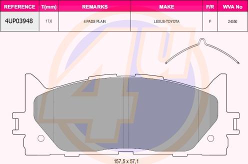 4U 4UP03948 - Гальмівні колодки, дискові гальма autocars.com.ua