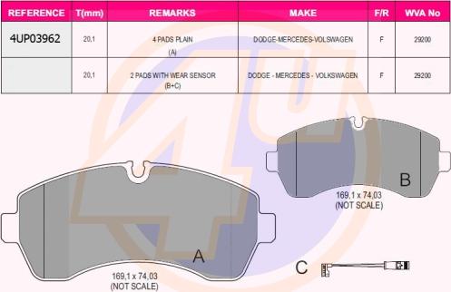 4U 4UP03962 - Гальмівні колодки, дискові гальма autocars.com.ua