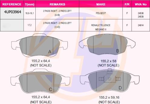 4U 4UP03964 - Тормозные колодки, дисковые, комплект avtokuzovplus.com.ua