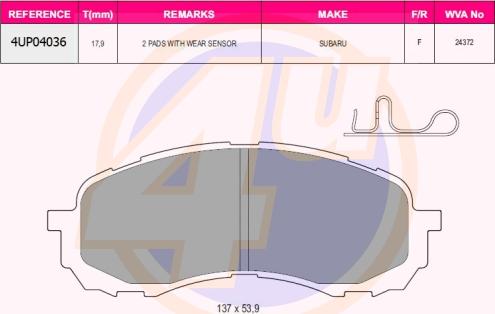 4U 4UP04036 - Тормозные колодки, дисковые, комплект autodnr.net