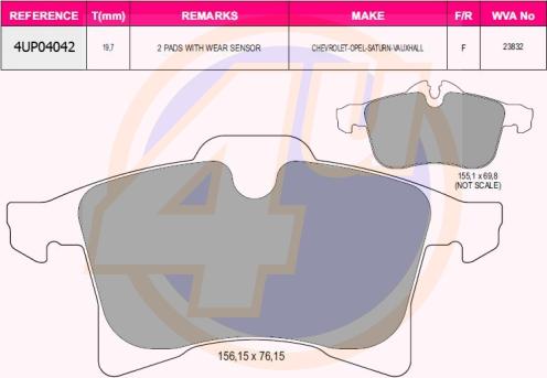 4U 4UP04042 - Гальмівні колодки, дискові гальма autocars.com.ua