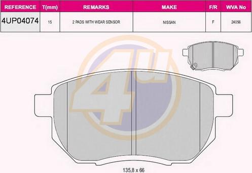 4U 4UP04074 - Гальмівні колодки, дискові гальма autocars.com.ua