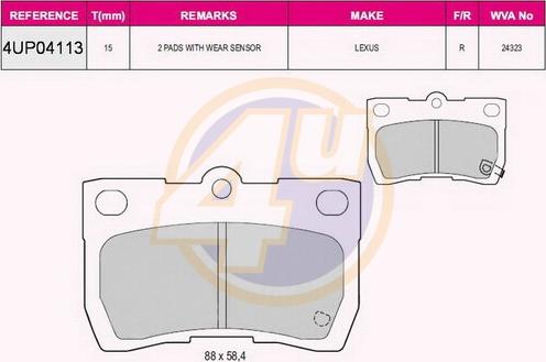 4U 4UP04113 - Гальмівні колодки, дискові гальма autocars.com.ua