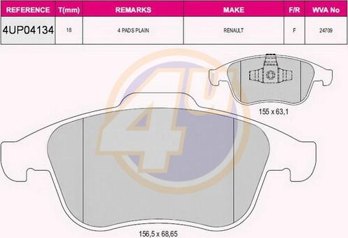 4U 4UP04134 - Гальмівні колодки, дискові гальма autocars.com.ua