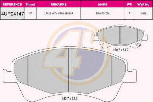 4U 4UP04147 - Гальмівні колодки, дискові гальма autocars.com.ua