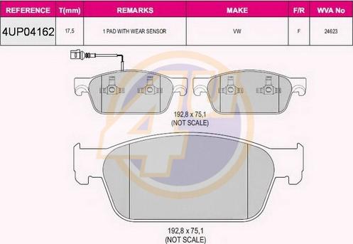 4U 4UP04162 - Гальмівні колодки, дискові гальма autocars.com.ua