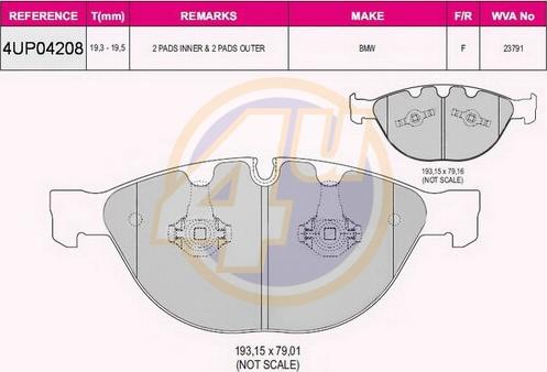 4U 4UP04208 - Гальмівні колодки, дискові гальма autocars.com.ua