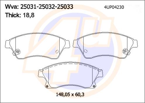 4U 4UP04230 - Гальмівні колодки, дискові гальма autocars.com.ua