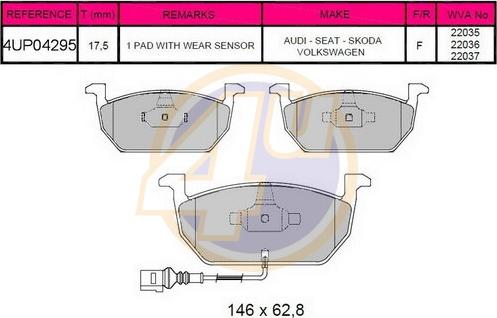 4U 4UP04295 - Гальмівні колодки, дискові гальма autocars.com.ua