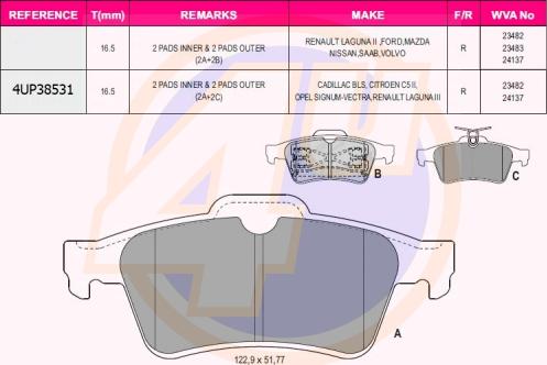 4U 4UP38531 - Тормозные колодки, дисковые, комплект autodnr.net