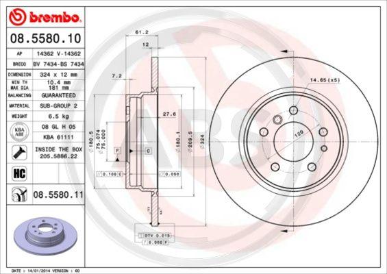 A.B.S. 08.5580.11 - Тормозной диск avtokuzovplus.com.ua