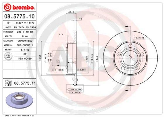 A.B.S. 08.5775.11 - Тормозной диск autodnr.net