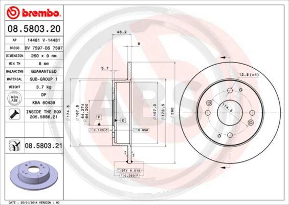 A.B.S. 08.5803.20 - Тормозной диск avtokuzovplus.com.ua