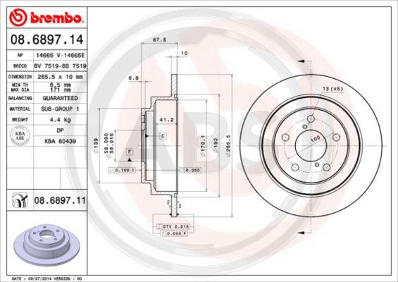 A.B.S. 08.6897.11 - Тормозной диск autodnr.net