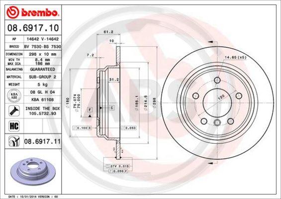 A.B.S. 08.6917.11 - Гальмівний диск autocars.com.ua