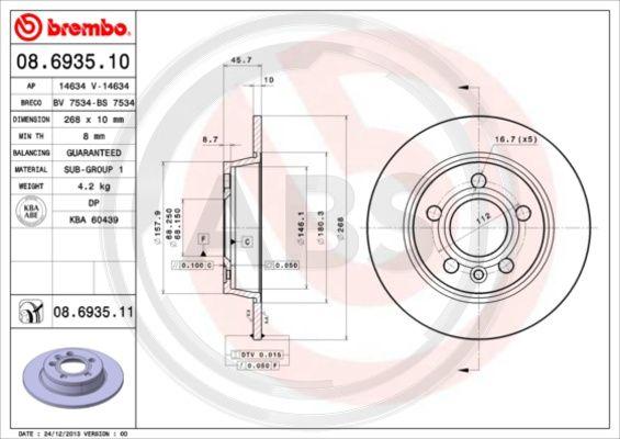 A.B.S. 08.6935.11 - Гальмівний диск autocars.com.ua