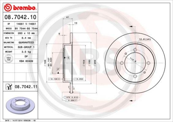 A.B.S. 08.7042.11 - Гальмівний диск autocars.com.ua