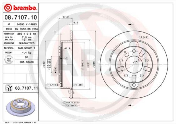 A.B.S. 08.7107.10 - Гальмівний диск autocars.com.ua