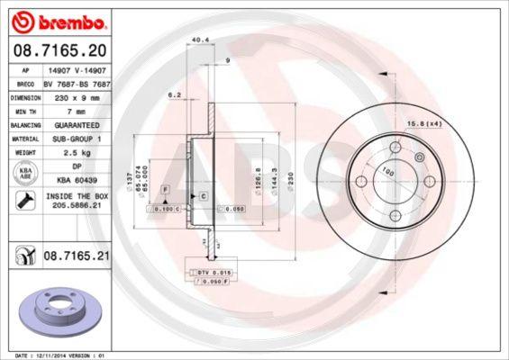 A.B.S. 08.7165.20 - Тормозной диск avtokuzovplus.com.ua