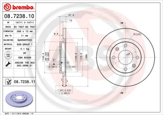 A.B.S. 08.7238.11 - Гальмівний диск autocars.com.ua