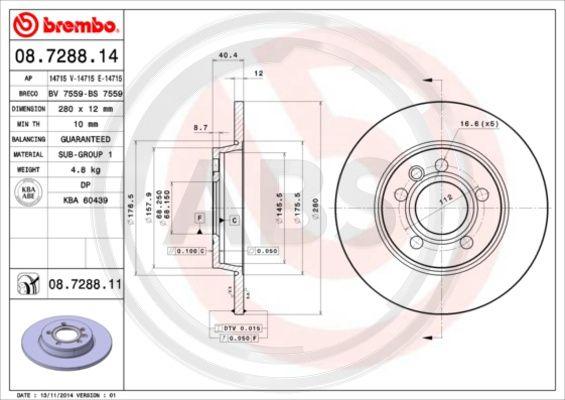 A.B.S. 08.7288.11 - Гальмівний диск autocars.com.ua