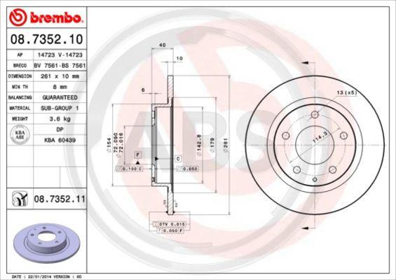 A.B.S. 08.7352.11 - Гальмівний диск autocars.com.ua