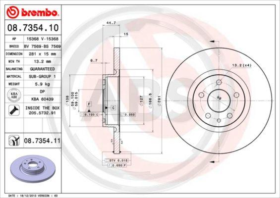 A.B.S. 08.7354.10 - Гальмівний диск autocars.com.ua