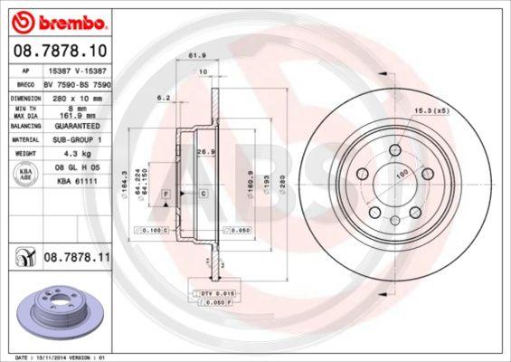 A.B.S. 08.7878.11 - Гальмівний диск autocars.com.ua