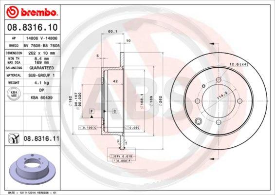 A.B.S. 08.8316.10 - Гальмівний диск autocars.com.ua