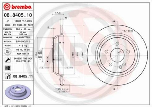 A.B.S. 08.8405.10 - Гальмівний диск autocars.com.ua