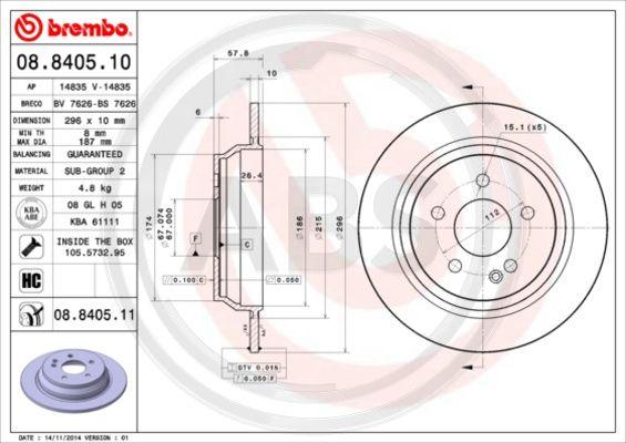 A.B.S. 08.8405.11 - Гальмівний диск autocars.com.ua