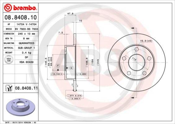 A.B.S. 08.8408.11 - Гальмівний диск autocars.com.ua