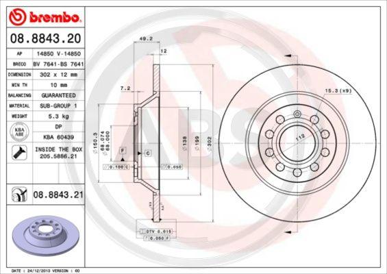 A.B.S. 08.8843.21 - Гальмівний диск autocars.com.ua