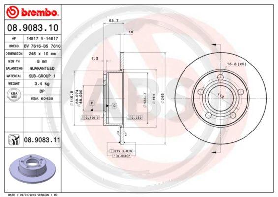 A.B.S. 08.9083.11 - Тормозной диск avtokuzovplus.com.ua