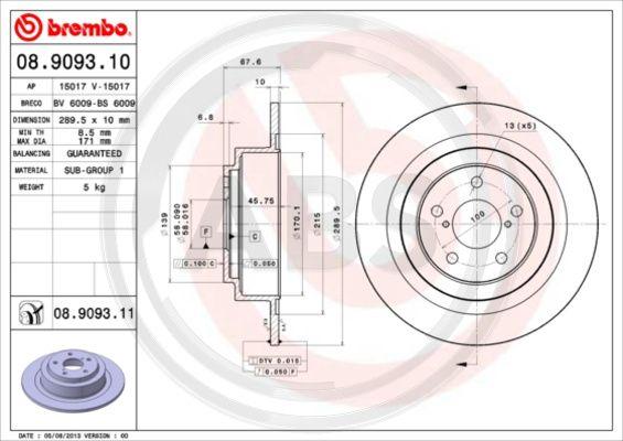 A.B.S. 08.9093.10 - Гальмівний диск autocars.com.ua