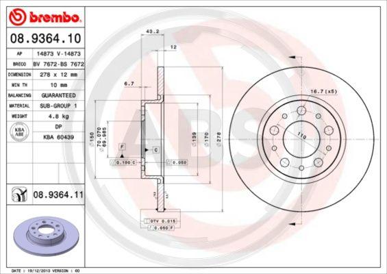 A.B.S. 08.9364.11 - Гальмівний диск autocars.com.ua