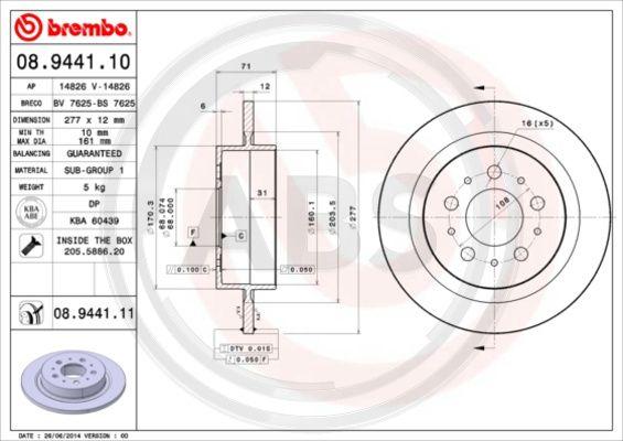 A.B.S. 08.9441.11 - Гальмівний диск autocars.com.ua