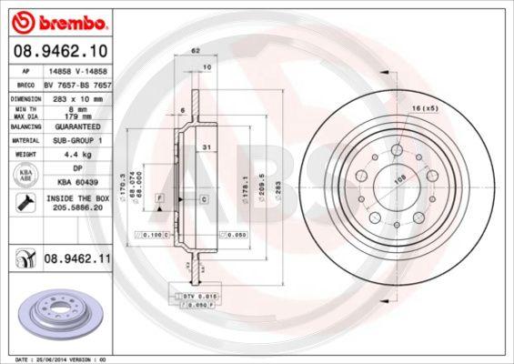 A.B.S. 08.9462.11 - Гальмівний диск autocars.com.ua