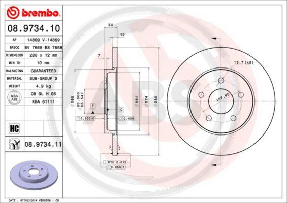 A.B.S. 08.9734.11 - Гальмівний диск autocars.com.ua